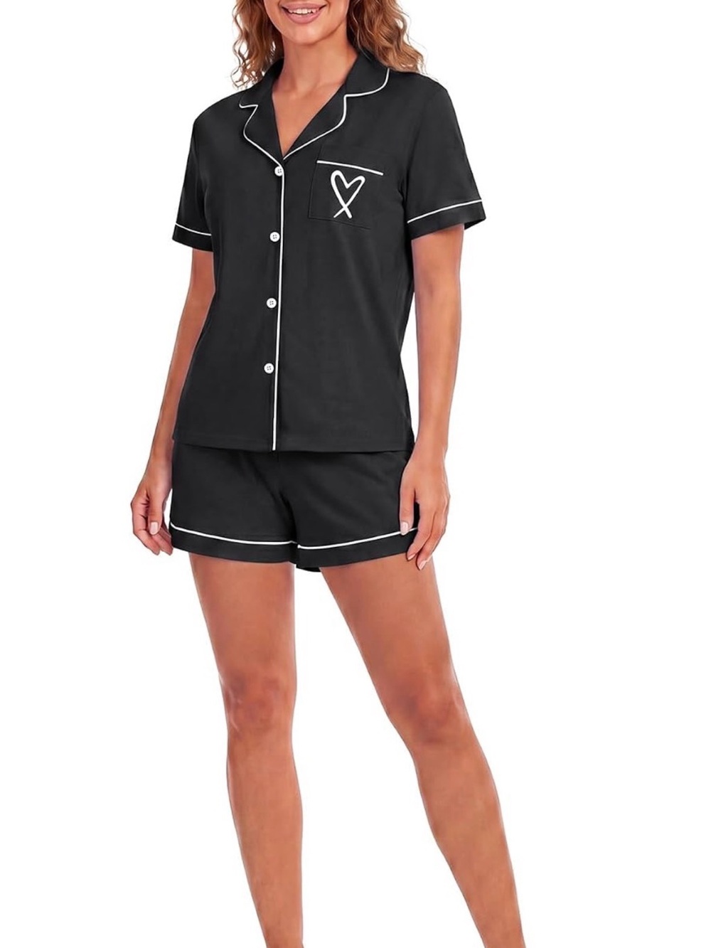 NWT Black Short-Sleeve Button High Waist Pajama Lounge Set Bachelorette - Medium